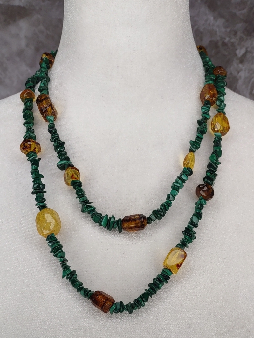 Artisan Crafted Malachite/Amber Necklace